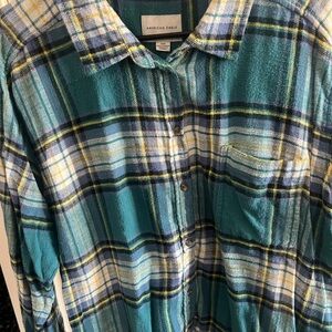 AE Teal and Yellow Plaid Flannel